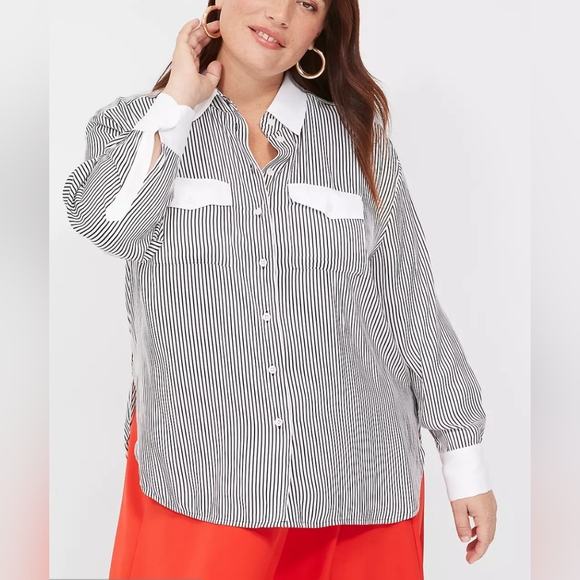 Lane Bryant Satin Striped Boyfriend Shirt – Size 22/24 - Picture 1 of 3